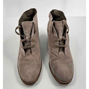 Susina Taupe Suede Lace-up Block Heel Leather Ankle Boots Sz 10M